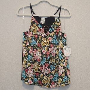 Naif women's black multicolored floral sleeveless lightweight blouse